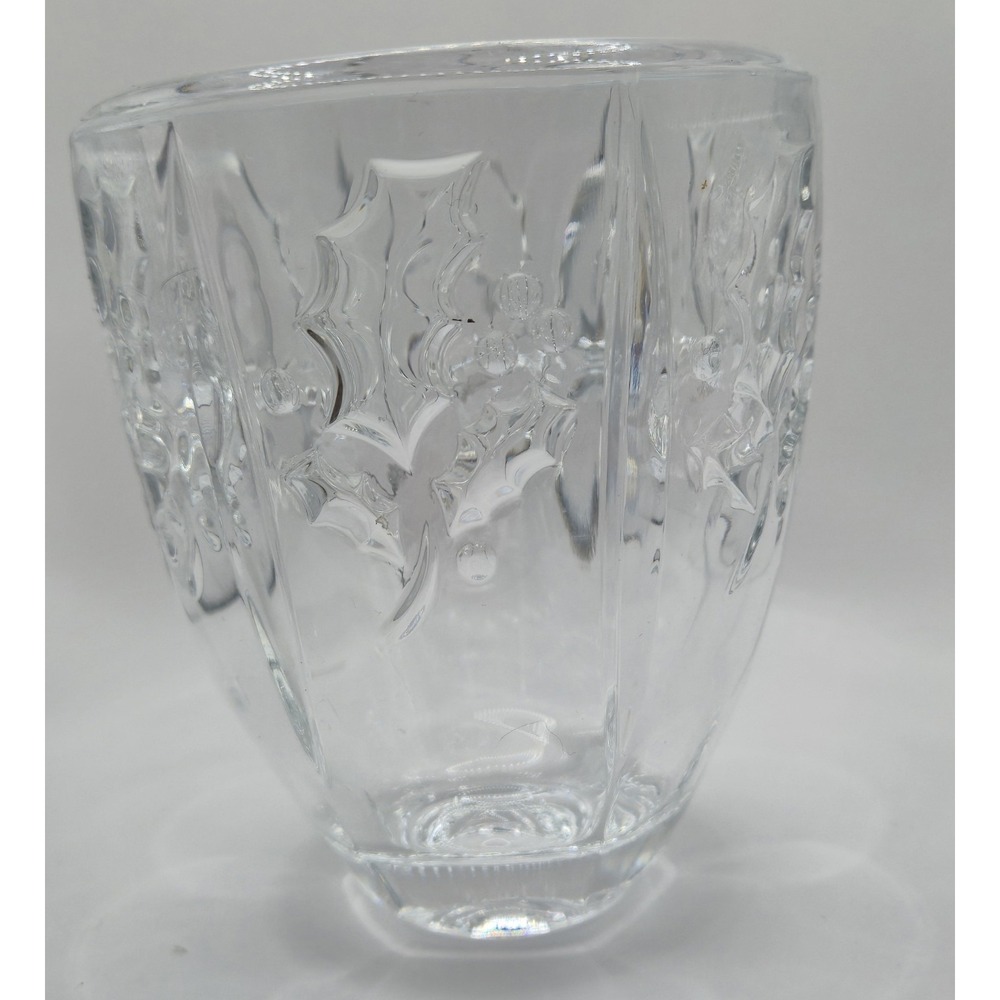 Vintage St. George Heavy Lead Crystal Goblet / Vase Holly Leaves & Berries